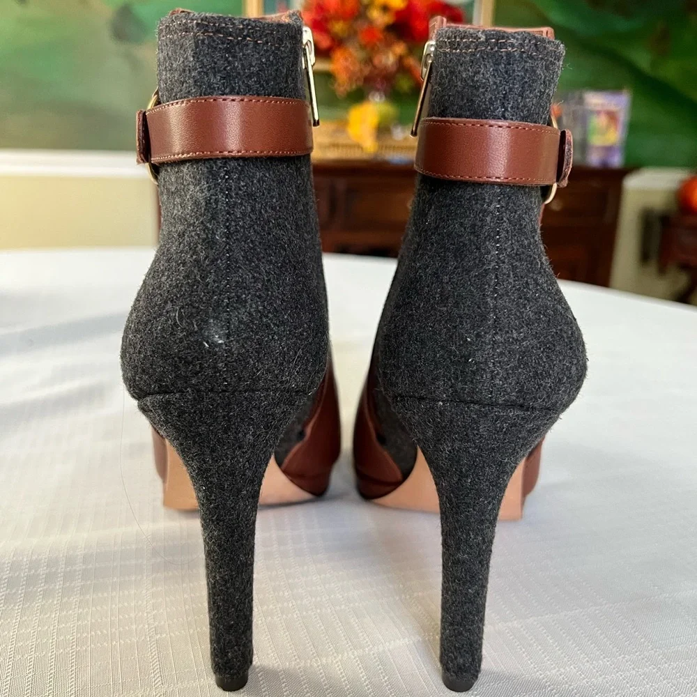 Antonio Melani Chestnut Leather And Wool Heeled Platform Ankle Boots Size 9 NWOT - Picture 7 of 10